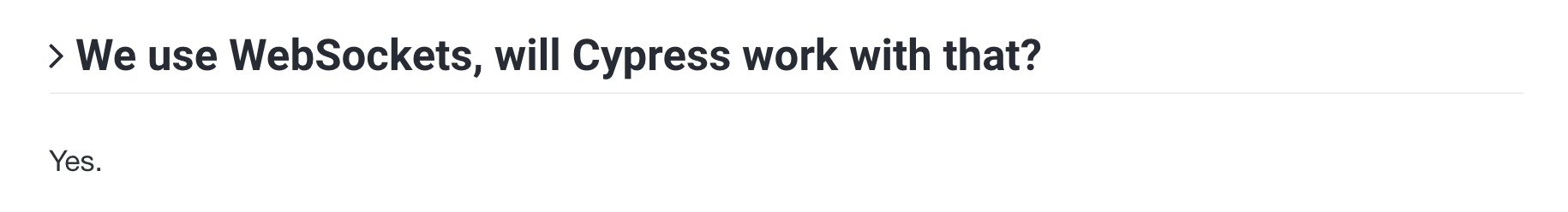 A screenshot of the Websockets documentation for Cypress.